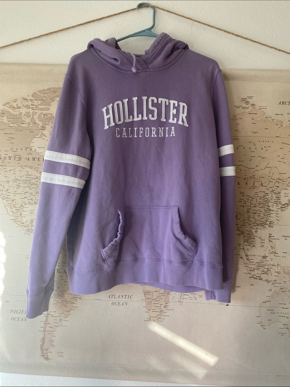 Hollister Lilac Hoodie with White Sleeve Stripes
